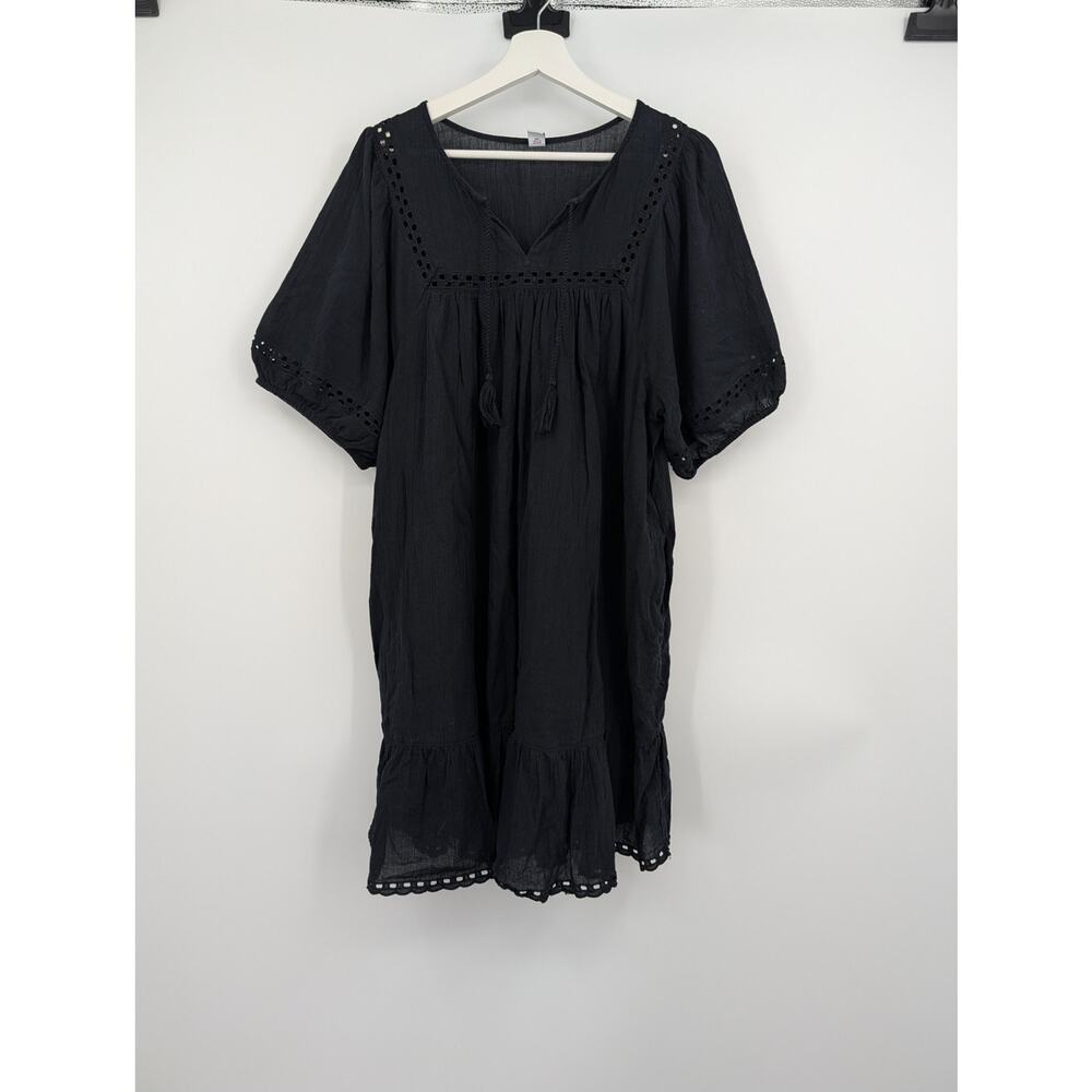 Old Navy Gauzy Cotton Eyelet Cutout Black Women's XL Lined Dress Vacation Beachy